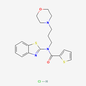 molecular formula C19H22ClN3O2S2 B2972464 N-(benzo[d]thiazol-2-yl)-N-(3-morpholinopropyl)thiophene-2-carboxamide hydrochloride CAS No. 1215365-92-6