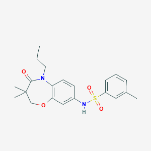molecular formula C21H26N2O4S B2972466 N-(3,3-二甲基-4-氧代-5-丙基-2,3,4,5-四氢苯并[b][1,4]恶二嗪-8-基)-3-甲基苯磺酰胺 CAS No. 921992-38-3