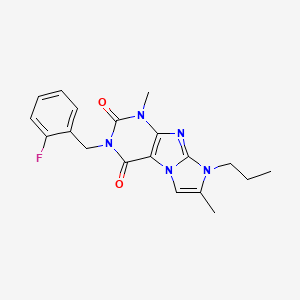 molecular formula C19H20FN5O2 B2972474 3-(2-fluorobenzyl)-1,7-dimethyl-8-propyl-1H-imidazo[2,1-f]purine-2,4(3H,8H)-dione CAS No. 887463-30-1