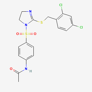 molecular formula C18H17Cl2N3O3S2 B2972476 N-[4-[[2-[(2,4-dichlorophenyl)methylsulfanyl]-4,5-dihydroimidazol-1-yl]sulfonyl]phenyl]acetamide CAS No. 868219-15-2