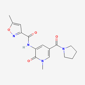 molecular formula C16H18N4O4 B2972479 5-methyl-N-(1-methyl-2-oxo-5-(pyrrolidine-1-carbonyl)-1,2-dihydropyridin-3-yl)isoxazole-3-carboxamide CAS No. 1210669-90-1