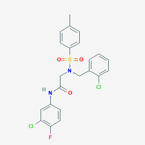 molecular formula C22H19Cl2FN2O3S B297251 2-{(2-chlorobenzyl)[(4-methylphenyl)sulfonyl]amino}-N-(3-chloro-4-fluorophenyl)acetamide 