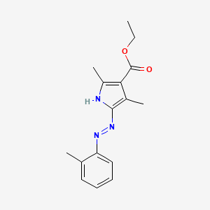 molecular formula C16H19N3O2 B2972510 2,4-Dimethyl-5-[(2-methylphenyl)hydrazinylidene]-3-pyrrolecarboxylic acid ethyl ester CAS No. 1164538-44-6