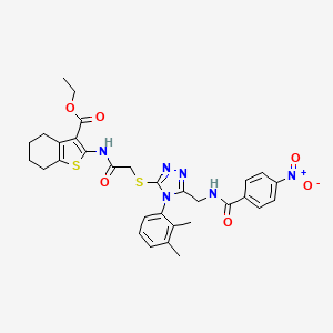 molecular formula C31H32N6O6S2 B2972511 ethyl 2-(2-((4-(2,3-dimethylphenyl)-5-((4-nitrobenzamido)methyl)-4H-1,2,4-triazol-3-yl)thio)acetamido)-4,5,6,7-tetrahydrobenzo[b]thiophene-3-carboxylate CAS No. 393849-29-1