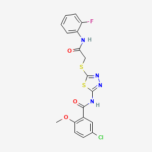 molecular formula C18H14ClFN4O3S2 B2972513 5-chloro-N-(5-((2-((2-fluorophenyl)amino)-2-oxoethyl)thio)-1,3,4-thiadiazol-2-yl)-2-methoxybenzamide CAS No. 391869-24-2