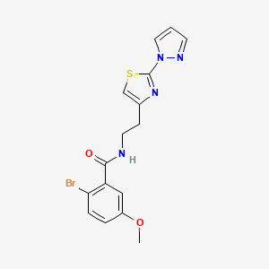 molecular formula C16H15BrN4O2S B2972514 N-(2-(2-(1H-吡唑-1-基)噻唑-4-基)乙基)-2-溴-5-甲氧基苯甲酰胺 CAS No. 1448065-15-3