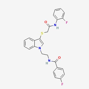 molecular formula C25H21F2N3O2S B2972516 4-氟-N-[2-[3-[2-(2-氟苯胺基)-2-氧代乙基]巯基吲哚-1-基]乙基]苯甲酰胺 CAS No. 443333-51-5