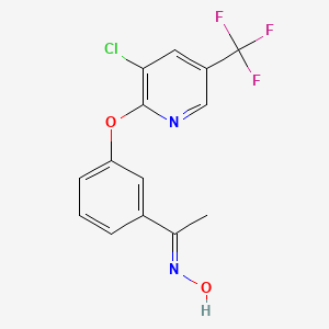 molecular formula C14H10ClF3N2O2 B2972529 1-(3-{[3-Chloro-5-(trifluoromethyl)-2-pyridinyl]oxy}phenyl)-1-ethanone oxime CAS No. 338977-18-7