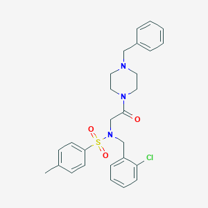 molecular formula C27H30ClN3O3S B297254 N-[2-(4-benzylpiperazin-1-yl)-2-oxoethyl]-N-[(2-chlorophenyl)methyl]-4-methylbenzenesulfonamide 