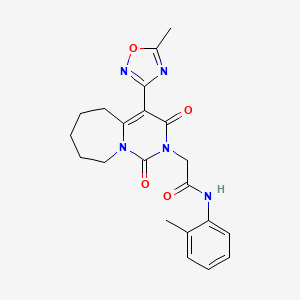 molecular formula C21H23N5O4 B2972545 2-[4-(5-甲基-1,2,4-恶二唑-3-基)-1,3-二氧代-3,5,6,7,8,9-六氢吡啶并[1,6-a]氮杂菲-2(1H)-基]-N-(2-甲苯基)乙酰胺 CAS No. 1775444-53-5