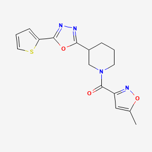 molecular formula C16H16N4O3S B2972546 (5-Methylisoxazol-3-yl)(3-(5-(thiophen-2-yl)-1,3,4-oxadiazol-2-yl)piperidin-1-yl)methanone CAS No. 1170177-07-7