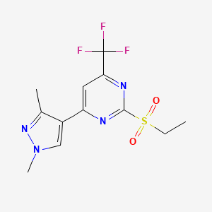 molecular formula C12H13F3N4O2S B2972556 4-(1,3-dimethyl-1H-pyrazol-4-yl)-2-(ethylsulfonyl)-6-(trifluoromethyl)pyrimidine CAS No. 1005694-21-2