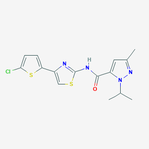 molecular formula C15H15ClN4OS2 B2972567 N-(4-(5-chlorothiophen-2-yl)thiazol-2-yl)-1-isopropyl-3-methyl-1H-pyrazole-5-carboxamide CAS No. 1209553-12-7