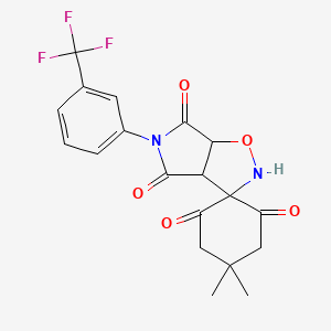 molecular formula C19H17F3N2O5 B2972575 3,3-Spiro-2-[5,5-dimethylcyclohexane-1,3-dionyl]-5-(3-trifluoromethylphenyl)dihydro-2H-pyrrolo[3,4-d]isoxazole-4,6-(3H,5H)-dione CAS No. 339011-76-6