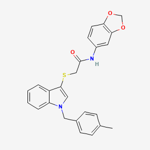 molecular formula C25H22N2O3S B2972578 N-(1,3-benzodioxol-5-yl)-2-[1-[(4-methylphenyl)methyl]indol-3-yl]sulfanylacetamide CAS No. 681276-78-8