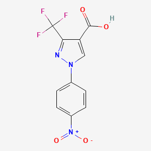 molecular formula C11H6F3N3O4 B2972585 1-(4-Nitrophenyl)-3-(trifluoromethyl)pyrazole-4-carboxylic acid CAS No. 1401785-43-0