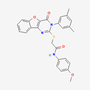 molecular formula C27H23N3O4S B2972586 2-[[3-(3,5-二甲苯基)-4-氧代-[1]苯并呋喃[3,2-d]嘧啶-2-基]硫代]-N-(4-甲氧基苯基)乙酰胺 CAS No. 872208-32-7