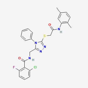molecular formula C26H23ClFN5O2S B2972600 2-chloro-N-[[5-[2-(2,5-dimethylanilino)-2-oxoethyl]sulfanyl-4-phenyl-1,2,4-triazol-3-yl]methyl]-6-fluorobenzamide CAS No. 393871-76-6