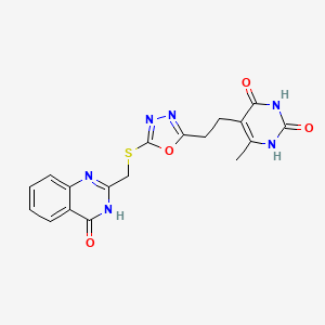 molecular formula C18H16N6O4S B2972603 6-methyl-5-(2-(5-(((4-oxo-3,4-dihydroquinazolin-2-yl)methyl)thio)-1,3,4-oxadiazol-2-yl)ethyl)pyrimidine-2,4(1H,3H)-dione CAS No. 1171701-97-5