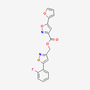 molecular formula C18H11FN2O5 B2972605 (5-(2-Fluorophenyl)isoxazol-3-yl)methyl 5-(furan-2-yl)isoxazole-3-carboxylate CAS No. 1208976-72-0