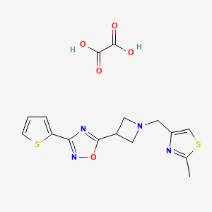 molecular formula C16H16N4O5S2 B2972609 5-(1-((2-Methylthiazol-4-yl)methyl)azetidin-3-yl)-3-(thiophen-2-yl)-1,2,4-oxadiazole oxalate CAS No. 1351623-21-6