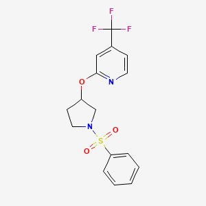 molecular formula C16H15F3N2O3S B2972617 2-((1-(苯磺酰基)吡咯烷-3-基)氧基)-4-(三氟甲基)吡啶 CAS No. 2034273-23-7