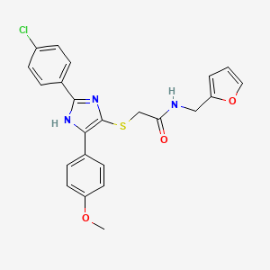 molecular formula C23H20ClN3O3S B2972619 2-{[2-(4-chlorophenyl)-5-(4-methoxyphenyl)-1H-imidazol-4-yl]thio}-N-(2-furylmethyl)acetamide CAS No. 901257-81-6