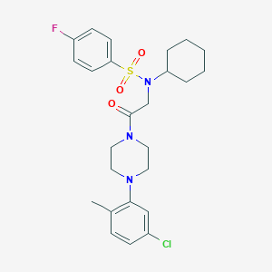 molecular formula C25H31ClFN3O3S B297262 N-{2-[4-(5-chloro-2-methylphenyl)piperazin-1-yl]-2-oxoethyl}-N-cyclohexyl-4-fluorobenzenesulfonamide 