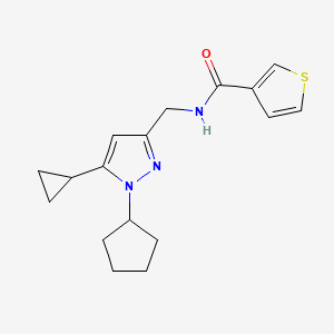 molecular formula C17H21N3OS B2972625 N-((1-cyclopentyl-5-cyclopropyl-1H-pyrazol-3-yl)methyl)thiophene-3-carboxamide CAS No. 1448037-32-8