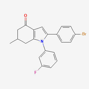 molecular formula C21H17BrFNO B2972628 2-(4-bromophenyl)-1-(3-fluorophenyl)-6-methyl-4,5,6,7-tetrahydro-1H-indol-4-one CAS No. 1023835-51-9