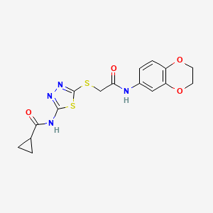 molecular formula C16H16N4O4S2 B2972631 N-[5-({[(2,3-DIHYDRO-1,4-BENZODIOXIN-6-YL)CARBAMOYL]METHYL}SULFANYL)-1,3,4-THIADIAZOL-2-YL]CYCLOPROPANECARBOXAMIDE CAS No. 846602-05-9