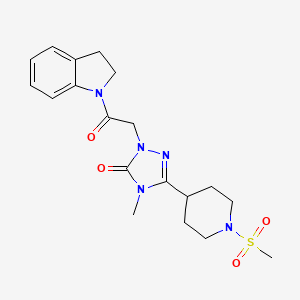 molecular formula C19H25N5O4S B2972635 1-(2-(indolin-1-yl)-2-oxoethyl)-4-methyl-3-(1-(methylsulfonyl)piperidin-4-yl)-1H-1,2,4-triazol-5(4H)-one CAS No. 1105249-27-1