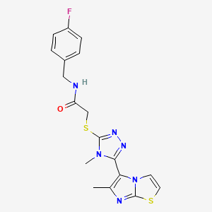 molecular formula C18H17FN6OS2 B2972641 N-(4-氟苄基)-2-((4-甲基-5-(6-甲基咪唑并[2,1-b]噻唑-5-基)-4H-1,2,4-三唑-3-基)硫代)乙酰胺 CAS No. 1105214-41-2