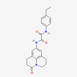 molecular formula C22H23N3O3 B2972645 N1-(4-ethylphenyl)-N2-(3-oxo-1,2,3,5,6,7-hexahydropyrido[3,2,1-ij]quinolin-9-yl)oxalamide CAS No. 898464-46-5
