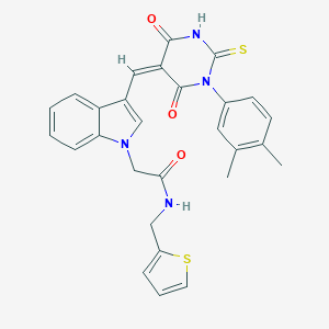 2-{3-[(1-(3,4-dimethylphenyl)-4,6-dioxo-2-thioxotetrahydropyrimidin-5(2H)-ylidene)methyl]-1H-indol-1-yl}-N-(thien-2-ylmethyl)acetamide