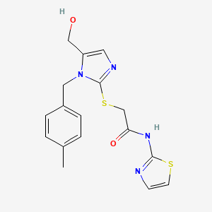 molecular formula C17H18N4O2S2 B2972661 2-((5-(hydroxymethyl)-1-(4-methylbenzyl)-1H-imidazol-2-yl)thio)-N-(thiazol-2-yl)acetamide CAS No. 899999-65-6