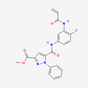 Methyl 5-[[4-fluoro-3-(prop-2-enoylamino)phenyl]carbamoyl]-1-phenylpyrazole-3-carboxylate