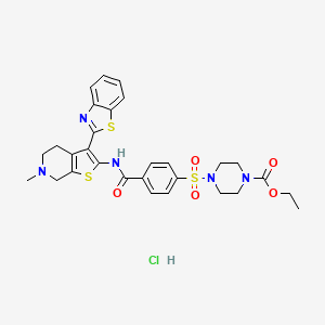 molecular formula C29H32ClN5O5S3 B2972691 Ethyl 4-((4-((3-(benzo[d]thiazol-2-yl)-6-methyl-4,5,6,7-tetrahydrothieno[2,3-c]pyridin-2-yl)carbamoyl)phenyl)sulfonyl)piperazine-1-carboxylate hydrochloride CAS No. 738620-43-4