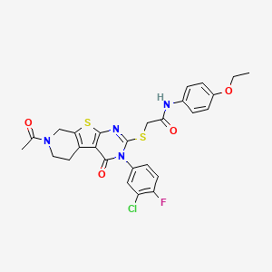 2-((7-acetyl-3-(3-chloro-4-fluorophenyl)-4-oxo-3,4,5,6,7,8-hexahydropyrido[4',3':4,5]thieno[2,3-d]pyrimidin-2-yl)thio)-N-(4-ethoxyphenyl)acetamide