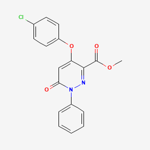 molecular formula C18H13ClN2O4 B2972741 Methyl 4-(4-chlorophenoxy)-6-oxo-1-phenyl-1,6-dihydro-3-pyridazinecarboxylate CAS No. 338756-21-1