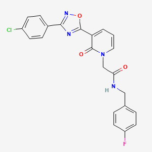 molecular formula C22H16ClFN4O3 B2972760 2-[3-[3-(4-chlorophenyl)-1,2,4-oxadiazol-5-yl]-2-oxopyridin-1(2H)-yl]-N-(4-fluorobenzyl)acetamide CAS No. 1105232-26-5