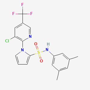 molecular formula C18H15ClF3N3O2S B2972763 1-[3-chloro-5-(trifluoromethyl)-2-pyridinyl]-N-(3,5-dimethylphenyl)-1H-pyrrole-2-sulfonamide CAS No. 321433-65-2