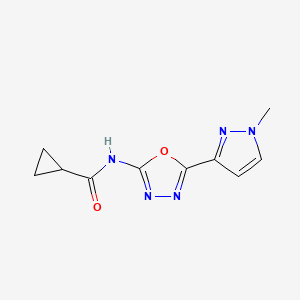 molecular formula C10H11N5O2 B2972768 N-(5-(1-methyl-1H-pyrazol-3-yl)-1,3,4-oxadiazol-2-yl)cyclopropanecarboxamide CAS No. 1210662-66-0