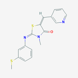 molecular formula C17H15N3OS2 B297277 (2Z,5E)-3-methyl-2-{[3-(methylsulfanyl)phenyl]imino}-5-(pyridin-3-ylmethylidene)-1,3-thiazolidin-4-one 