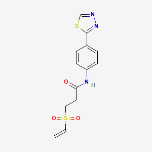 molecular formula C13H13N3O3S2 B2972781 3-Ethenylsulfonyl-N-[4-(1,3,4-thiadiazol-2-yl)phenyl]propanamide CAS No. 2224237-13-0