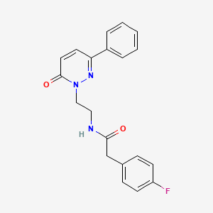 molecular formula C20H18FN3O2 B2972782 2-(4-fluorophenyl)-N-(2-(6-oxo-3-phenylpyridazin-1(6H)-yl)ethyl)acetamide CAS No. 921528-46-3