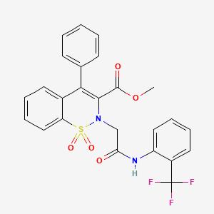 molecular formula C25H19F3N2O5S B2972798 methyl 2-(2-oxo-2-{[2-(trifluoromethyl)phenyl]amino}ethyl)-4-phenyl-2H-1,2-benzothiazine-3-carboxylate 1,1-dioxide CAS No. 931965-71-8