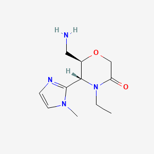 molecular formula C11H18N4O2 B2972799 (5R,6R)-6-(Aminomethyl)-4-ethyl-5-(1-methylimidazol-2-yl)morpholin-3-one CAS No. 2059908-25-5