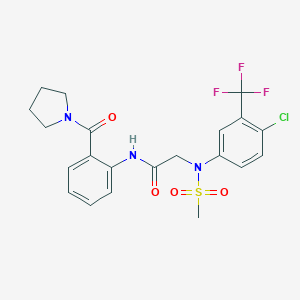 molecular formula C21H21ClF3N3O4S B297280 2-[4-chloro(methylsulfonyl)-3-(trifluoromethyl)anilino]-N-[2-(pyrrolidin-1-ylcarbonyl)phenyl]acetamide 