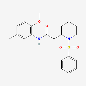 molecular formula C21H26N2O4S B2972818 2-[1-(benzenesulfonyl)piperidin-2-yl]-N-(2-methoxy-5-methylphenyl)acetamide CAS No. 1021040-43-6